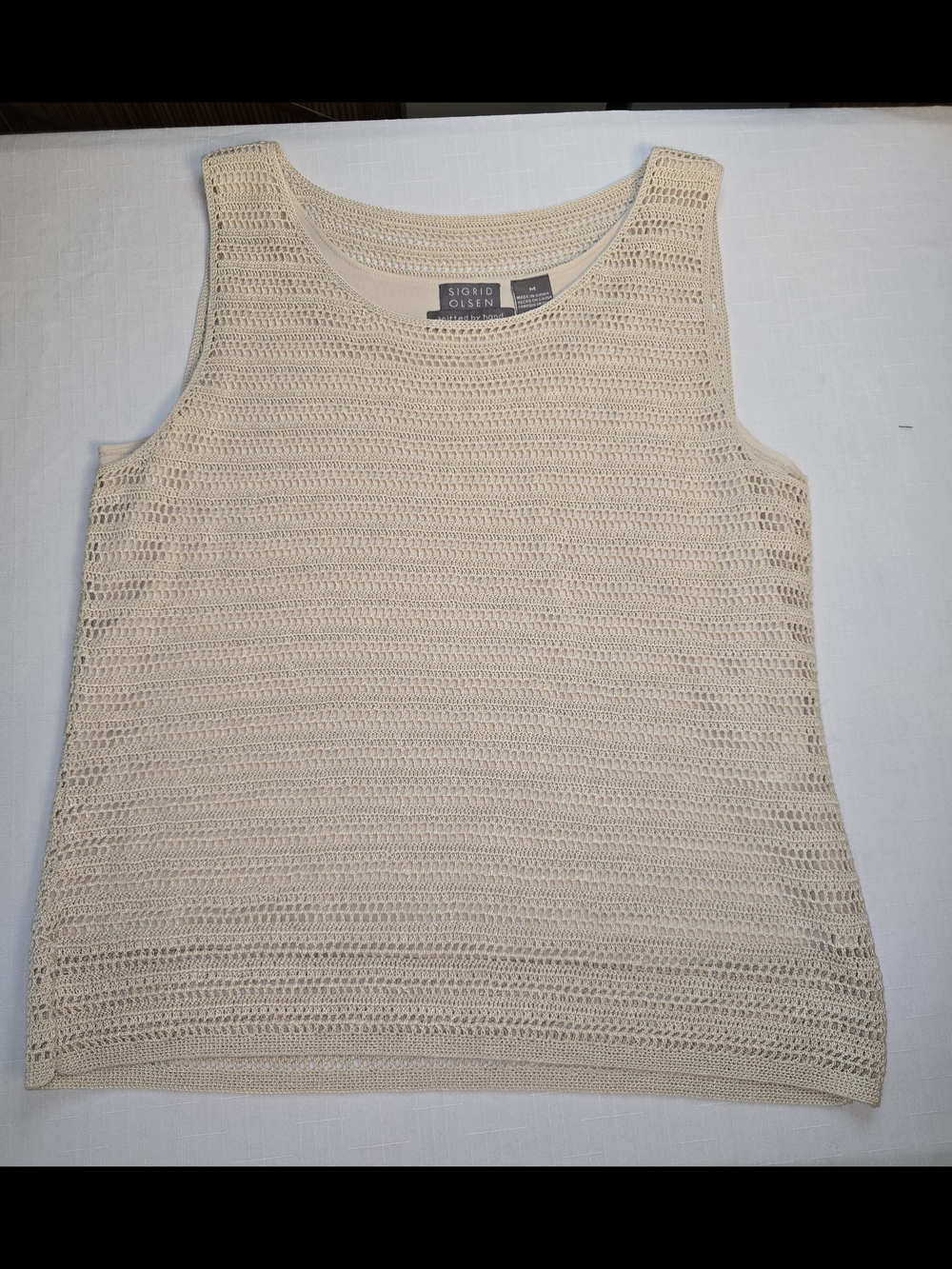 Sigrid Olsen Tan Crochet Silk Tank Old Money Luxury Softgirl